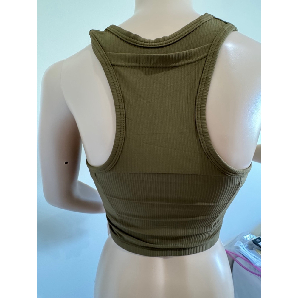Jadyk Lyra back cell pocket brami Tank Top S/M Olive Green Ribbed Racerback - Picture 3 of 9